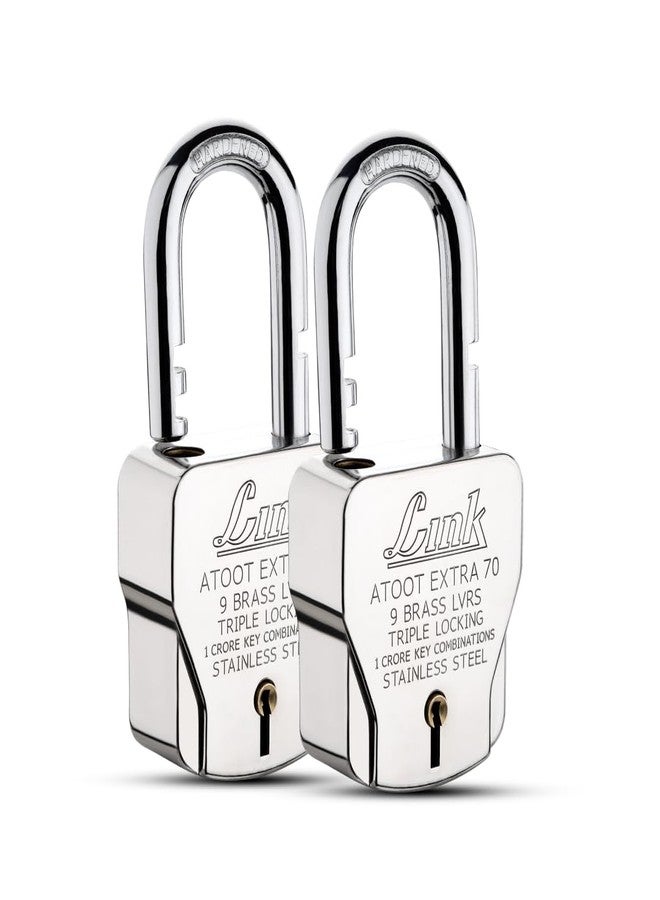 Link® Atoot Extra 70m Triple Locking Mechanism Padlock, Hardened Shackle,Each Padlock with 3 Silver Keys (Pack of 2) - Image 1